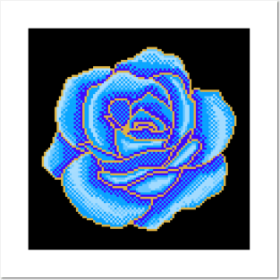 Pixel Golden Blue Rose Posters and Art